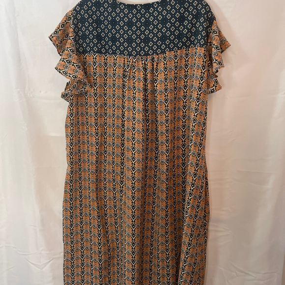 Women's Suzanne Betro Boho Festival Dress 1X Orange Teal - Picture 5 of 6
